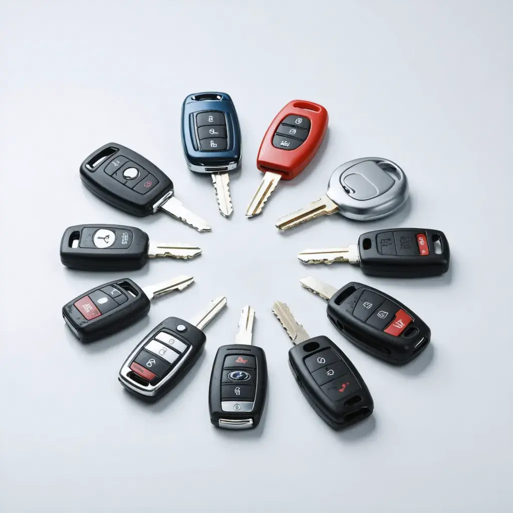 Modern car keys and key fobs for replacement service