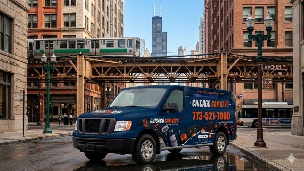 Chicago Car Keys mobile automotive locksmith van in downtown Chicago