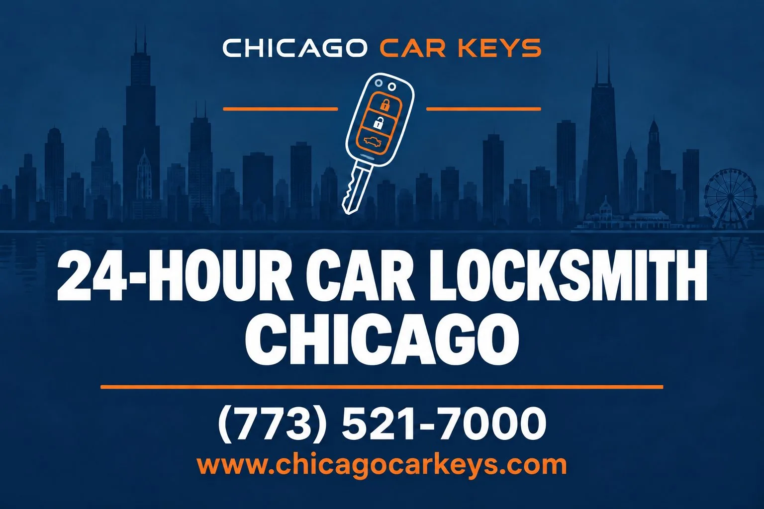 Chicago Car Keys branded service card for 24-hour car locksmith in Chicago