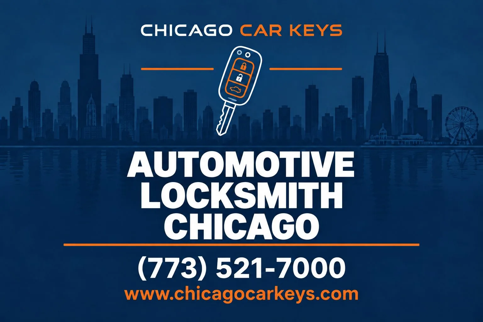 Chicago Car Keys branded service card for automotive locksmith in Chicago