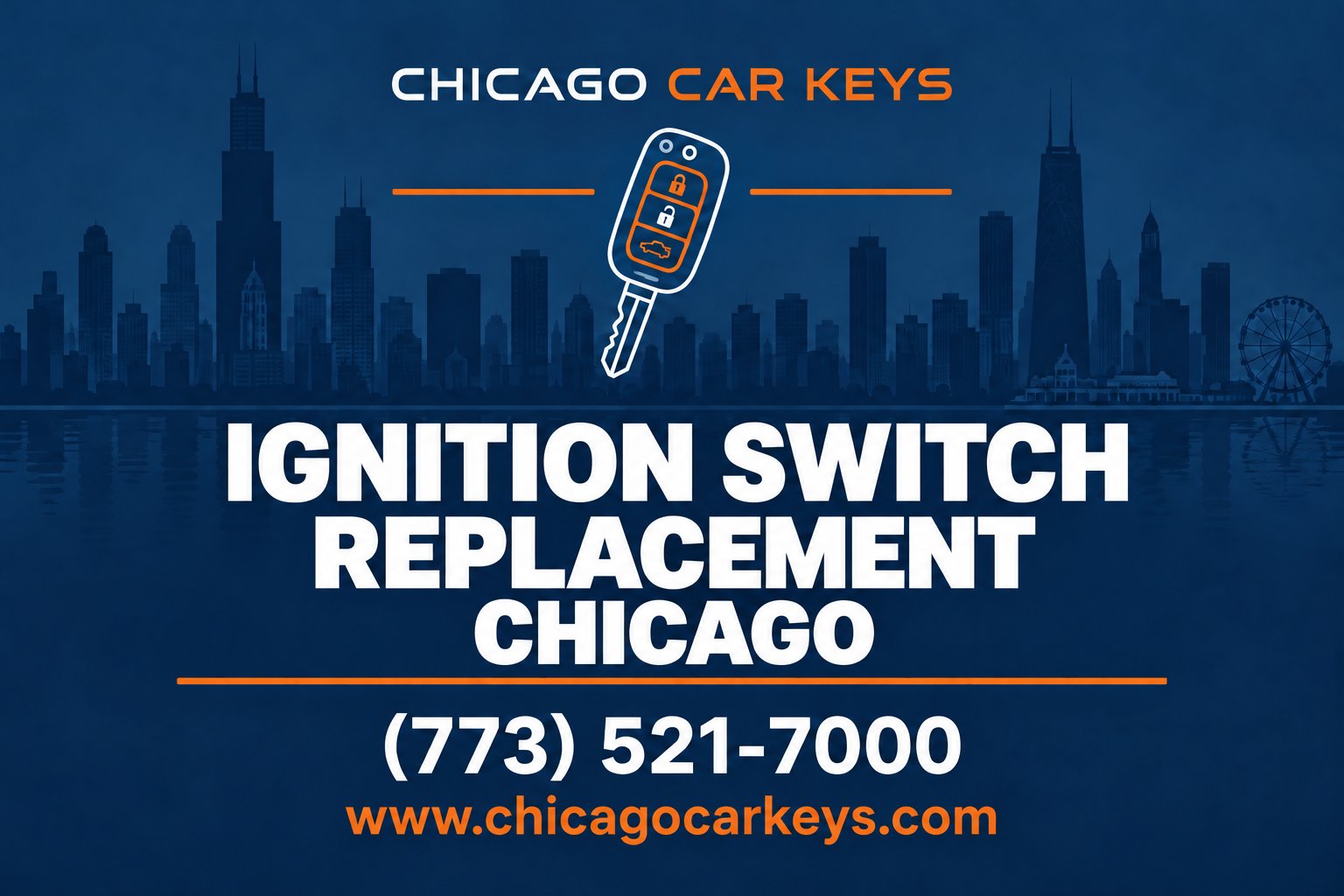 Chicago Car Keys branded service card for ignition switch replacement in Chicago