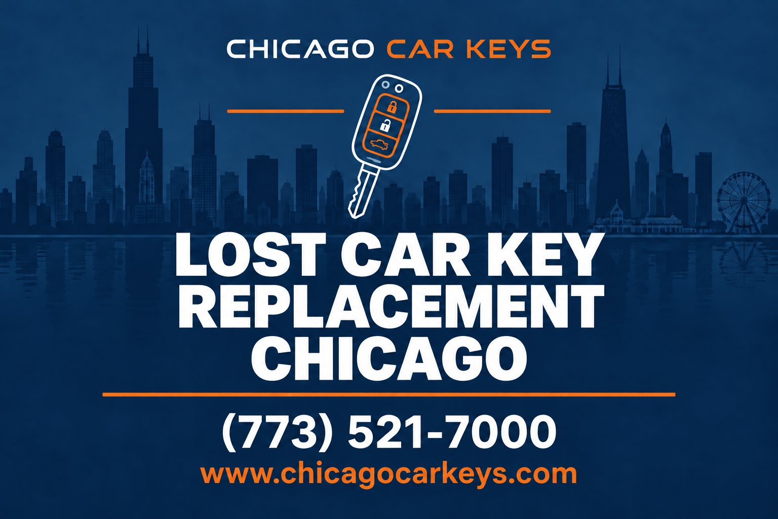 Chicago Car Keys branded service card for lost car key replacement in Chicago