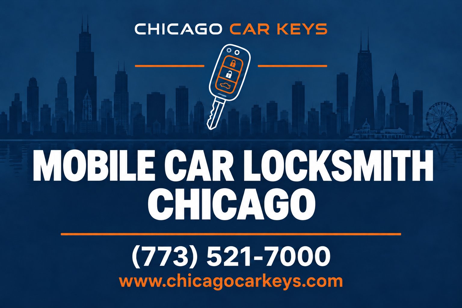 Chicago Car Keys branded service card for mobile car locksmith in Chicago