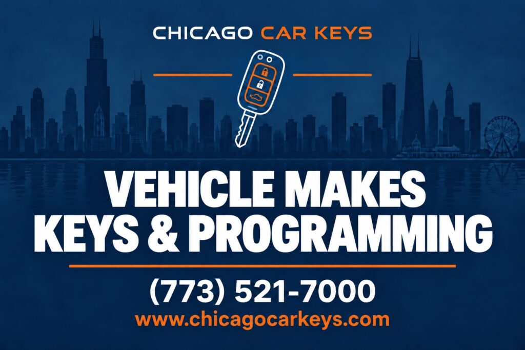Chicago Car Keys vehicle makes and key programming service card