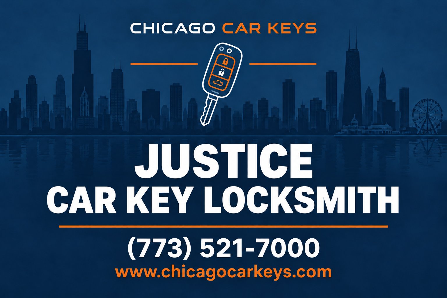 Chicago Car Keys service card for car key locksmith service in Justice, Illinois