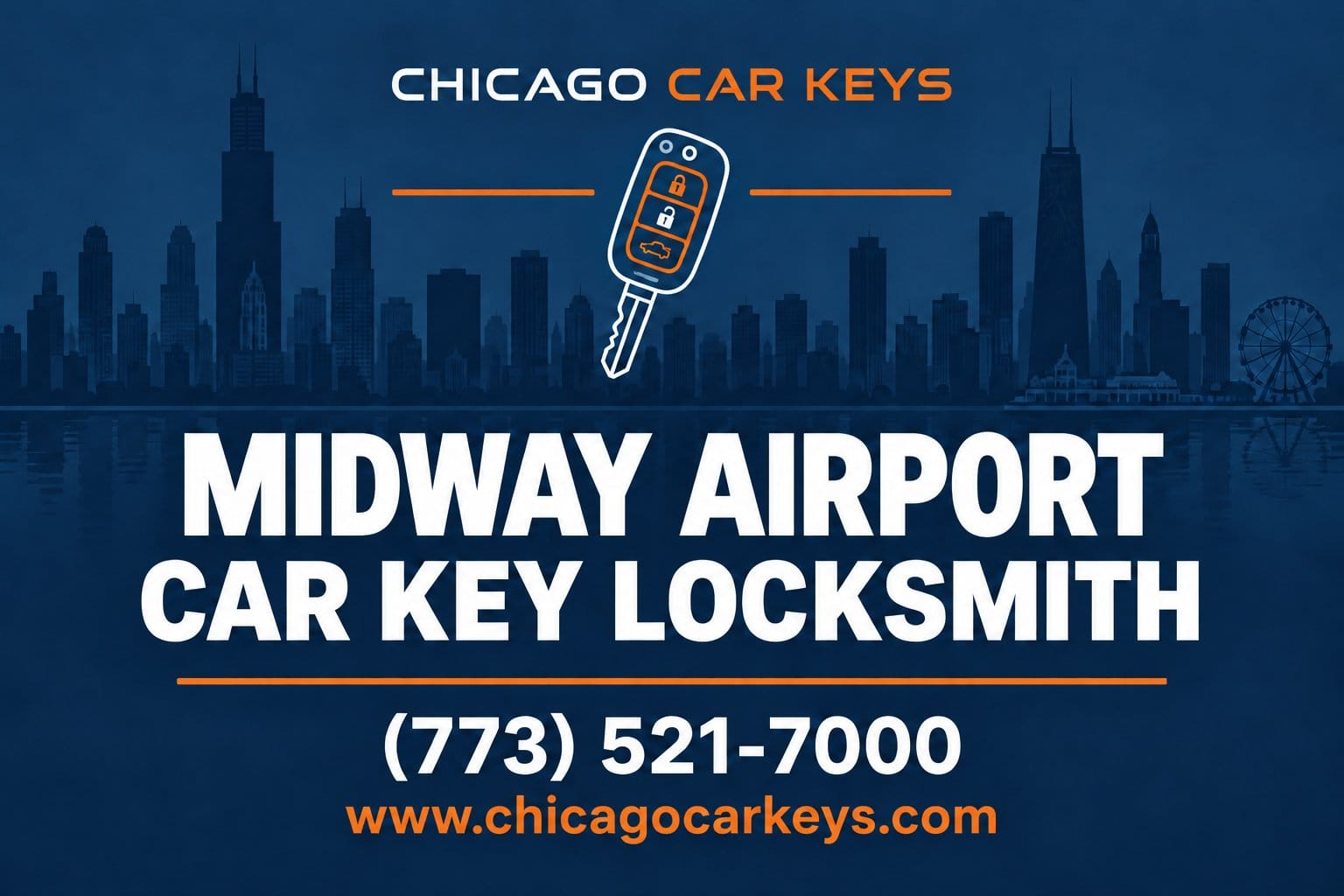 Chicago Car Keys service card for car key locksmith service in Midway Airport, Chicago